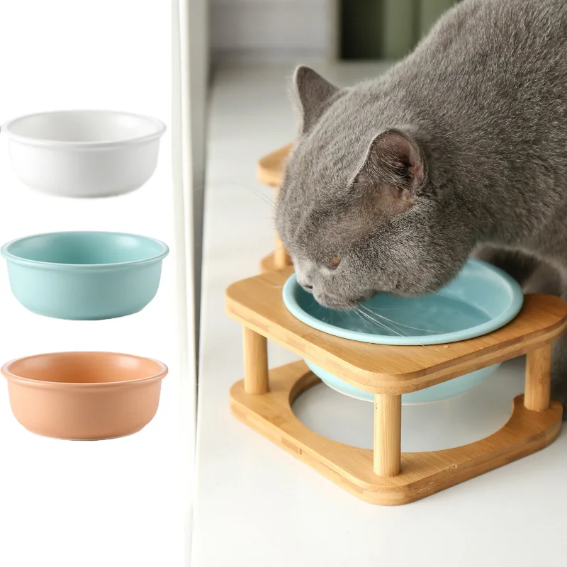 

New Ceramic Bowls For Cats Cat Bowls Raised Stand Cat Feeding & Watering Supplies Neck Protection Dog Feeder Pet Supplies