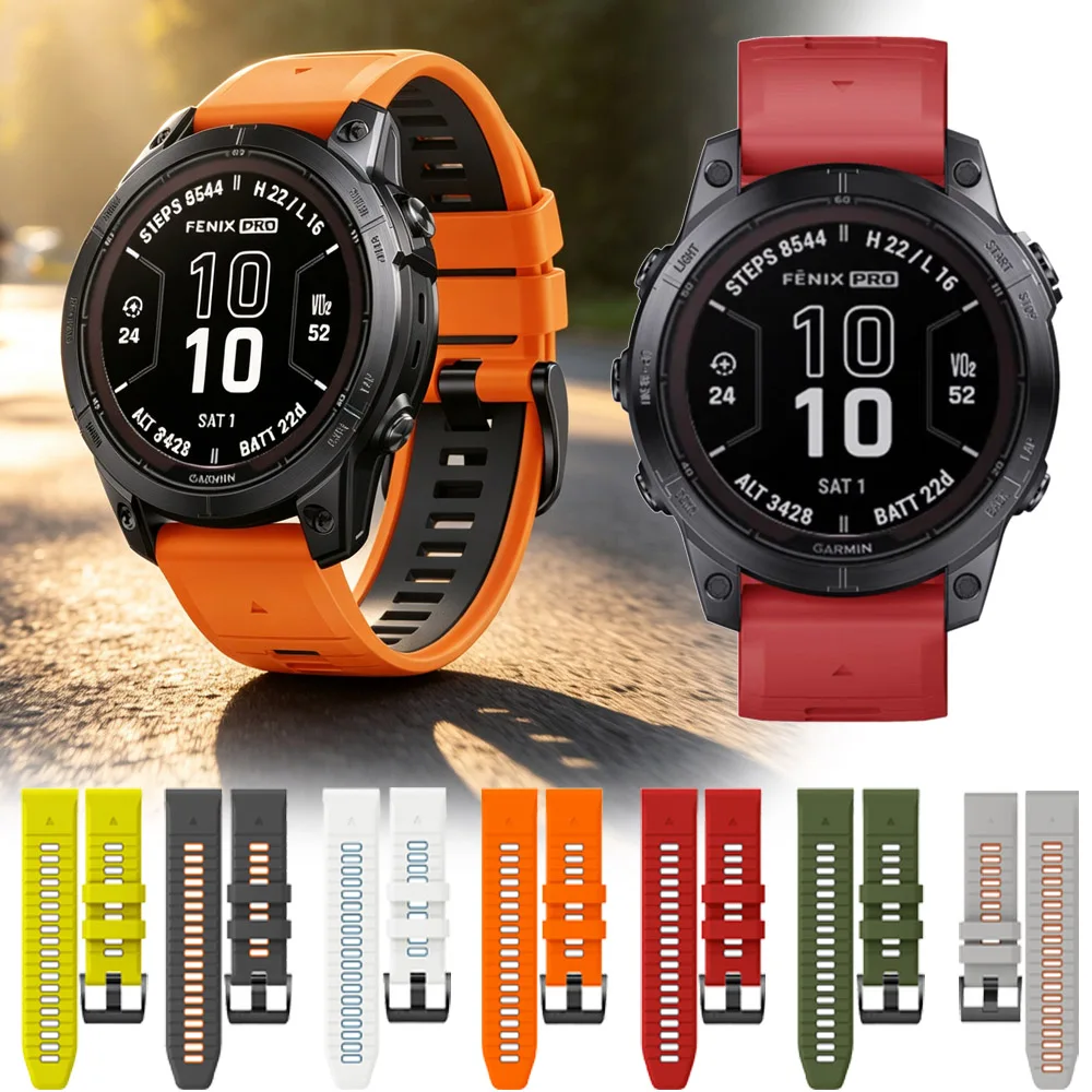22/26mm QuickFit Silicone Strap For Garmin Fenix 6 5 8 7X Pro 51mm/Enduro 3/Quatix/Tactix 7/Descent Mk2 Mk2i/D2 Mach 1 Bracelet