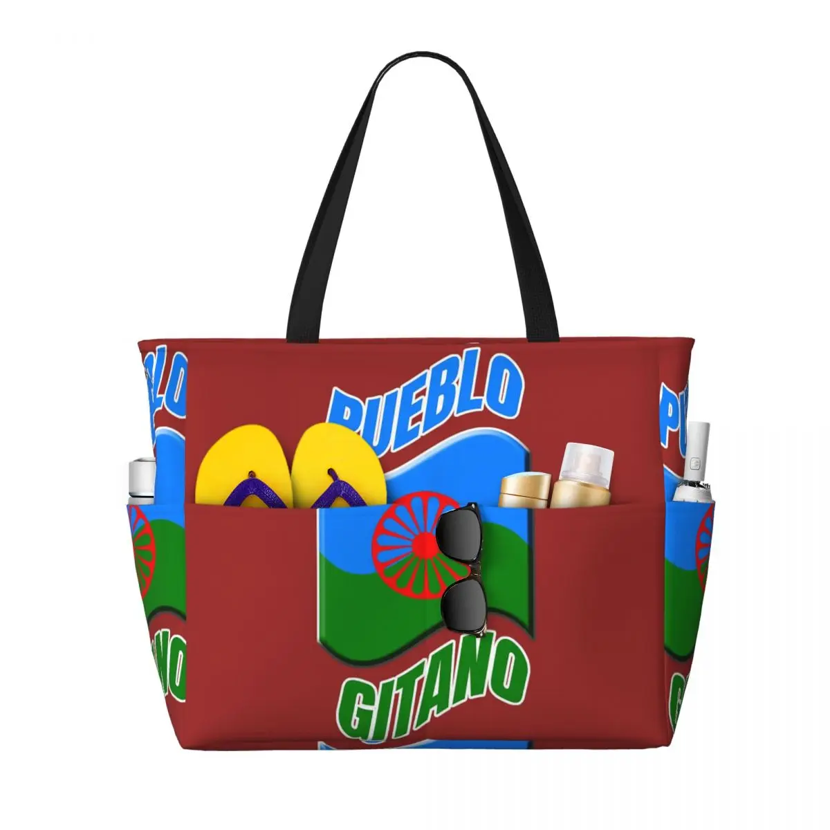 

Цыганский флаг Romani People Пляжная большая сумка Спортивная сумка для занятий йогой в тренажерном зале Большая большая сумка Женская дорожная сумка Сумка для фитнеса