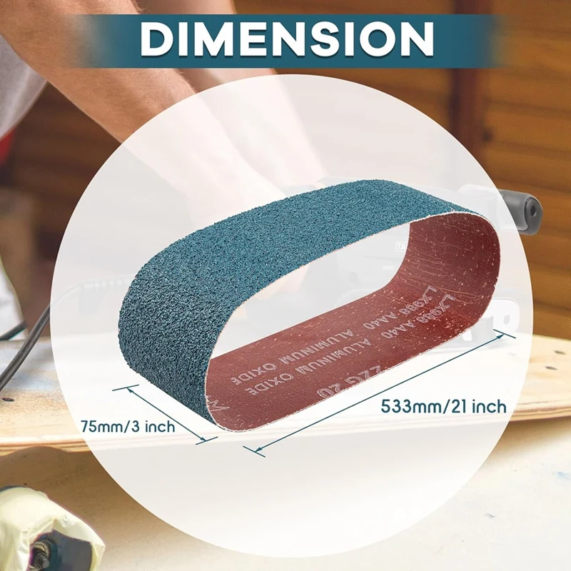 Kit de correas de lijado para lijadora de banda de 3x21 pulgadas, 20 piezas (5 unidades de 40/60/80/120 granos), correas de lijado de papel para lijadora de correa de circonio