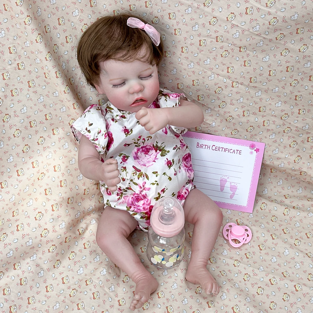 18-inch Vinyl Reborn Girl Doll | Floral Outfit, Handmade Hair Transplant & Realistic Skin | Color Box Packaged.