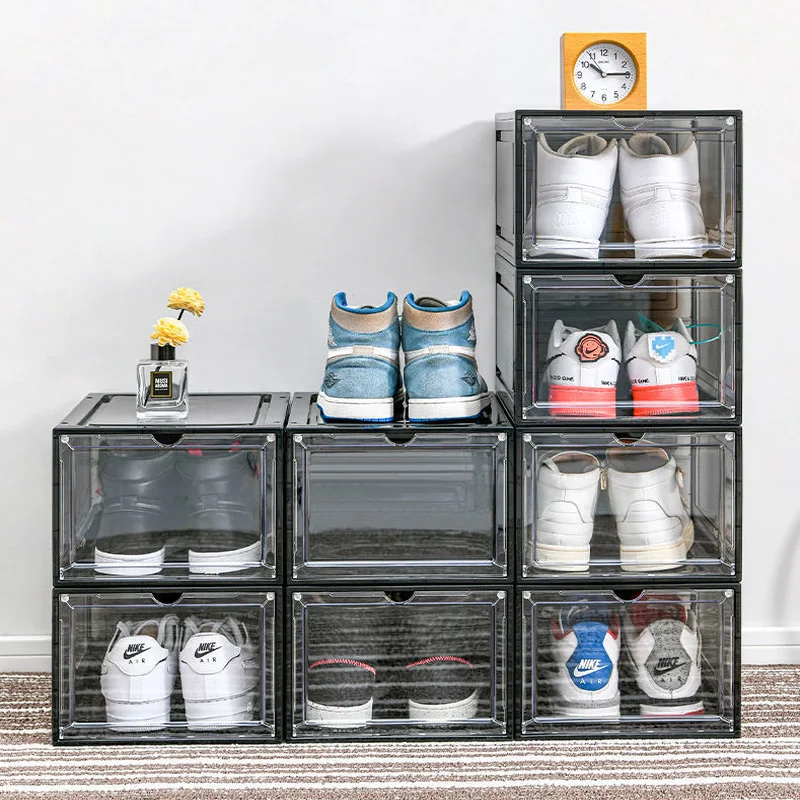 Magnetic Shoe Organizer Plastic Transparent Drawer Shoe Storage Box Space Saving Dormitor Shoe Rack Shoe Cabinet