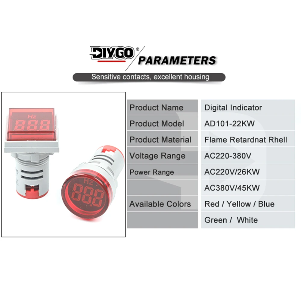 Pilot Lamp Light Display 22mm Round Mini Digital Power Tester meter Detector AD101-22KW  Max.26KW-Max.45KW AC220V-380V Indicator