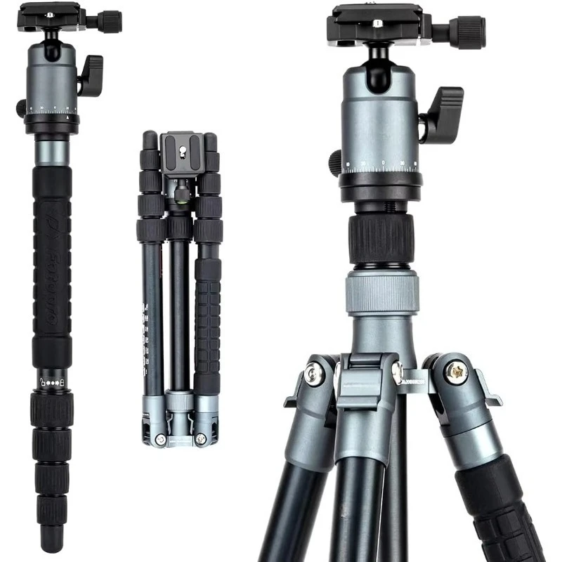 

Fotopro Tripod for Camera Camcorder Compact Travel Tripod Stand Aluminum Tripod and Monopod for DSLR Camera