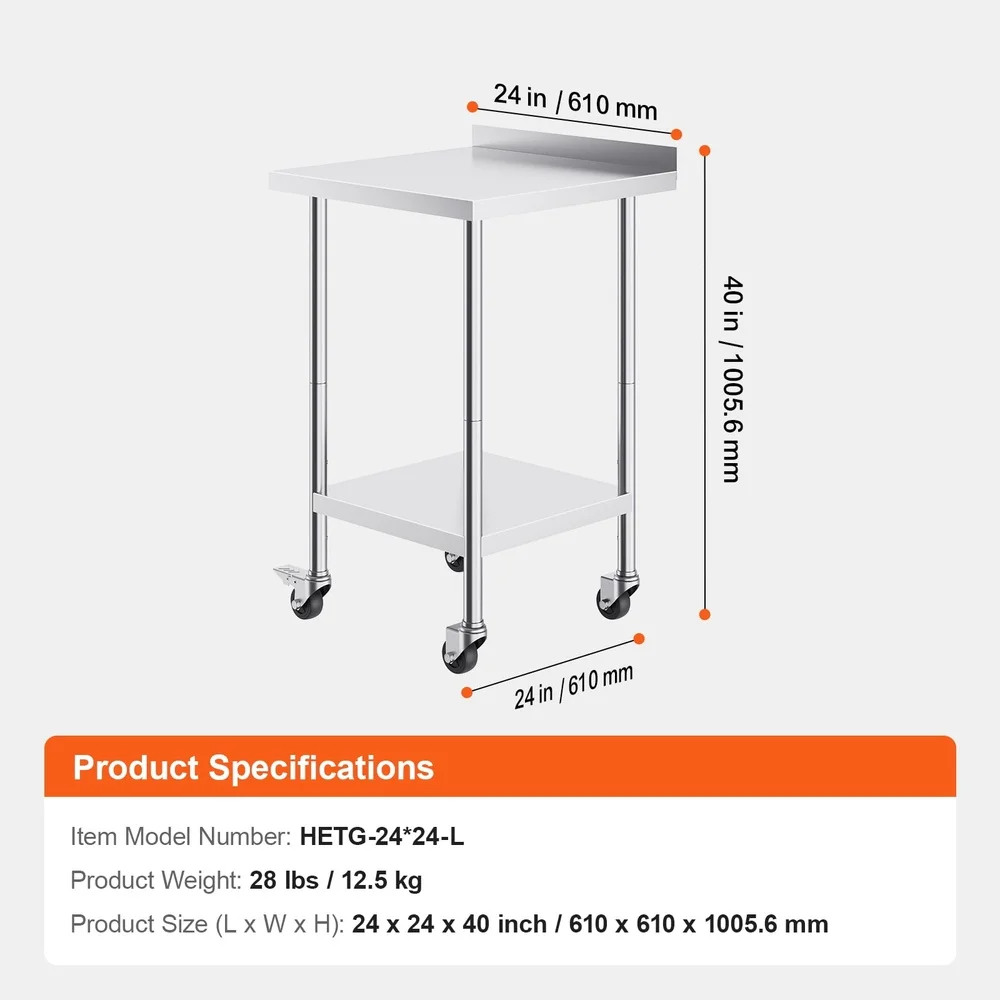 Industrial Grade Stainless Steel Work Table Mobile Kitchen Prep Station with Wheels Adjustable Shelves NSF Compliant Easy