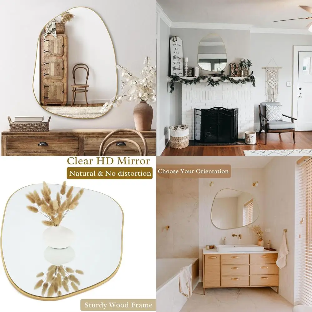 

Золотое асимметричное настенное зеркало, 32x24, подходит для ванной, спальни, гостиной и прихожей, декор в стиле бохо