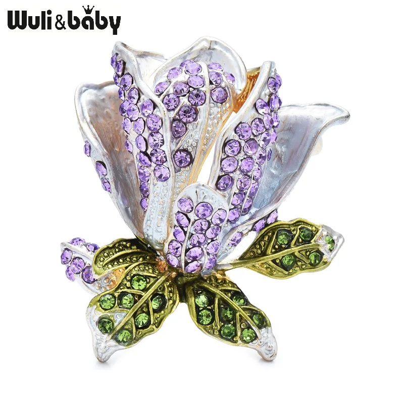 Wuli&baby Charming Flower Brooches Women 3-color Rhinestone Enamel Flowers Plants Party Office Brooch Pins Gifts