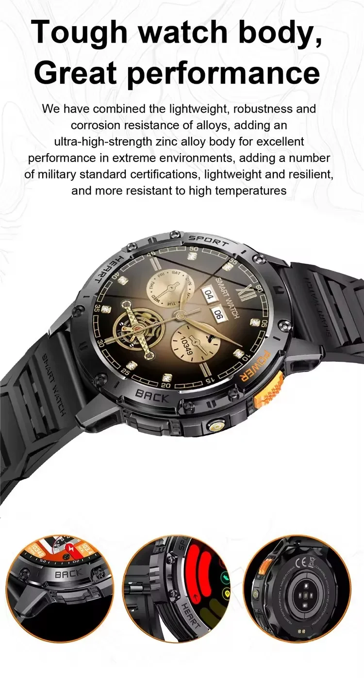 Gaines K65 Smart Watch Amoled Screen LED Flashlight Men Bluetooth Call Sports Fitness Tracker Health Monitor Smartwatch