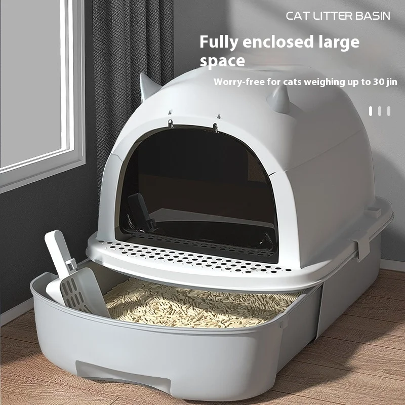 

Drawer Type Cat Litter Box with Odor Elimination Anti Scatter Design Cartoon Devil Theme for Kitty Toilet
