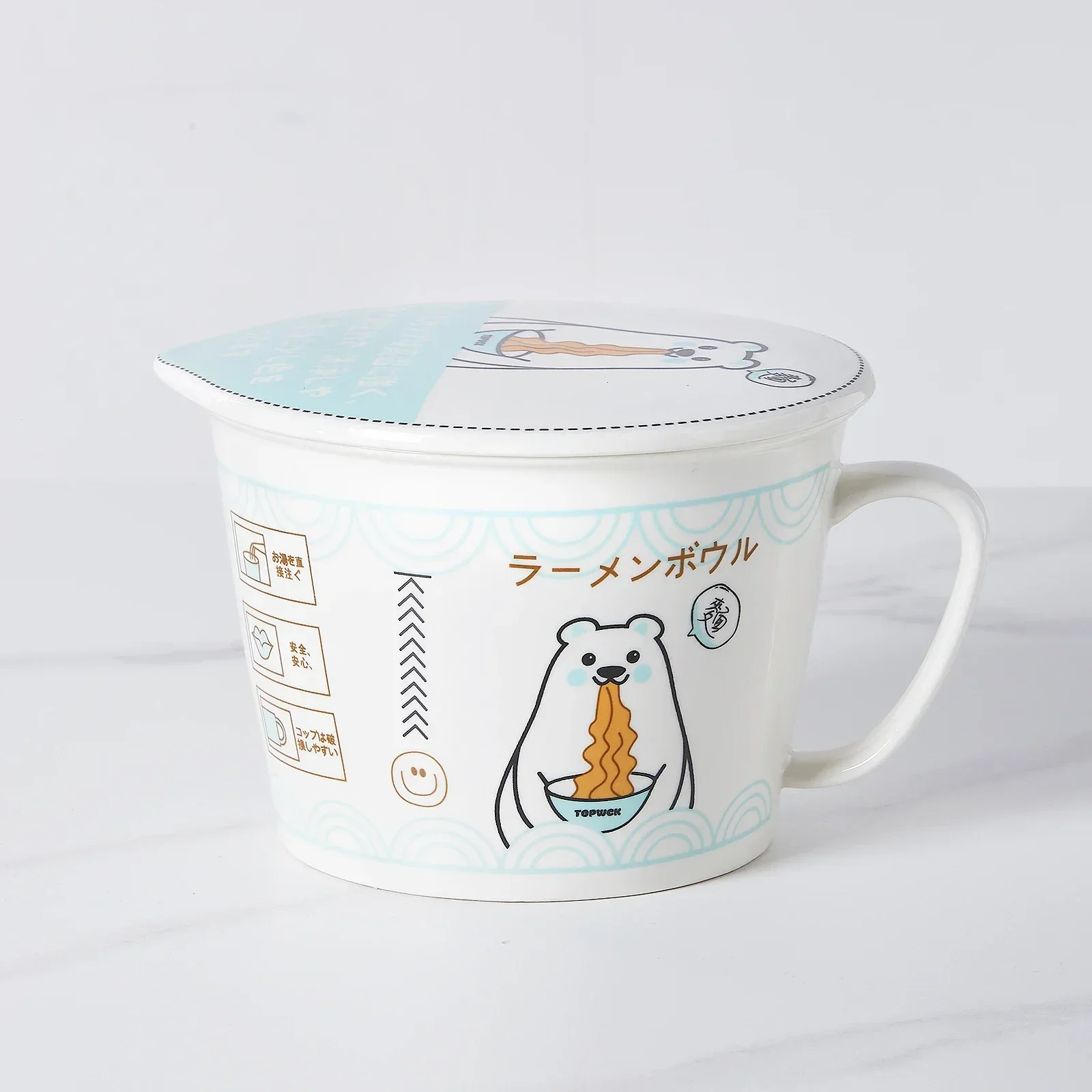 ins style Cartoon cat noodle Cup bowl creative with cover box Student lunch box instant noodle soup dinner lunch Ceramic bowl