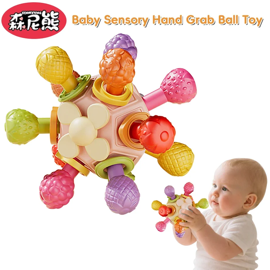SENNIXIONG Baby Kauwbare Manhattan Ronde Bal Tandjes Speelgoed Hand Grijp Bal Klik Geluid Baby Zintuiglijke Montessori Speelgoed voor Peuter