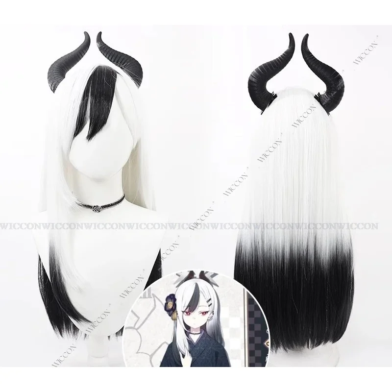 Kayoko Onikata Anime Blauw Spel Archief Cosplay Kostuum Anime Jurken Kerst Halloween Pruik Hoofddeksels Zwart-Wit Vrouw