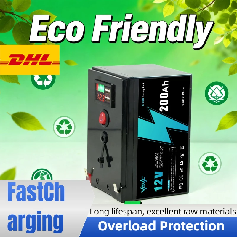 

Brand New 12V 200Ah LiFePO4 Deep Cycle Battery, Rechargeable Built-in BMS for Solar Power,Scooters,Fish Finder,Boats