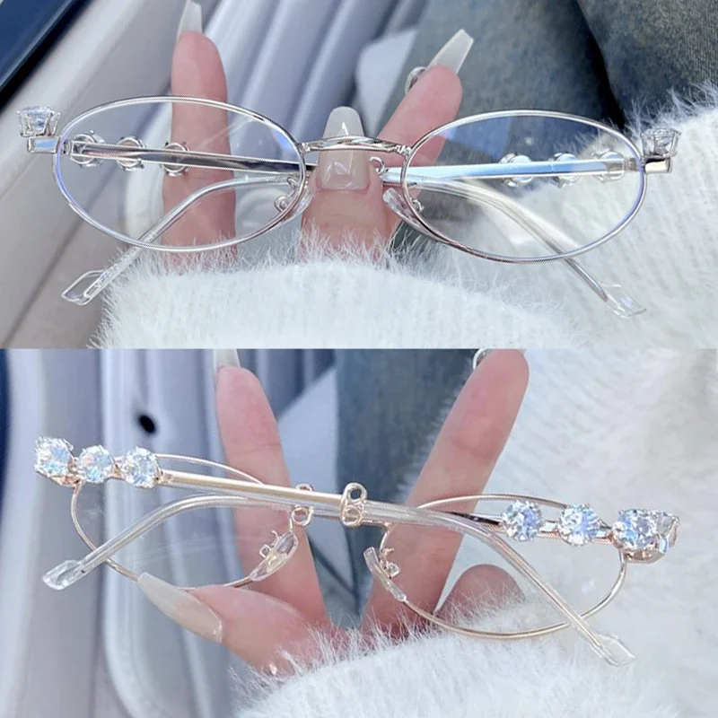 Metal Oval Shades Sunglasses Women Men Rhinestone Diamonds Frame Sunglasses Unisex Bling Eyeglasses 2024 Fashion Eyewear Glasses