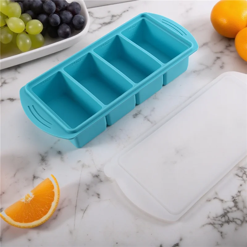 قوالب طعام للفريزر من السيليكون مع صينية مكعبات ثلج بغطاء، حاوية فريزر، تجميد وتخزين الحساء 2 قطعة #5