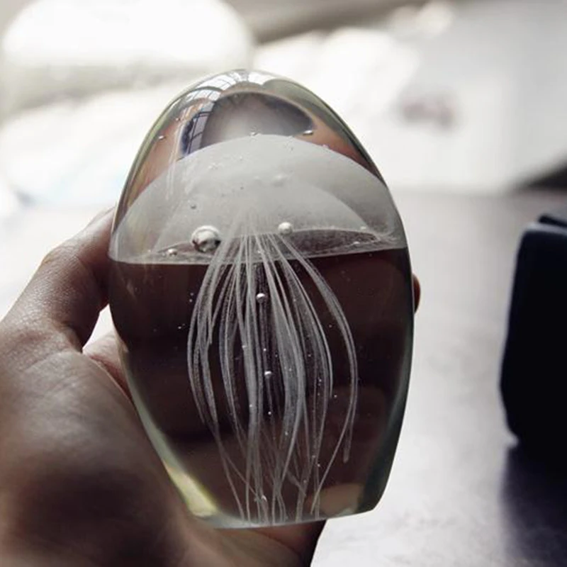 Colorful Luminous Jellyfish Figurines Colored Glass Jellyfish Model Paperweight Aquarium Aquarium Ornament Fengshui Home Decor