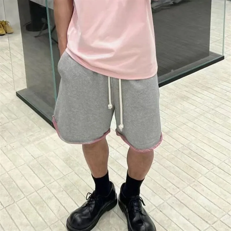 

Summer American Waed Pure Cotton Color Blo ort Pants Five Parts Casual Men Women Leisure Trousers Hem Design Heavy Sport