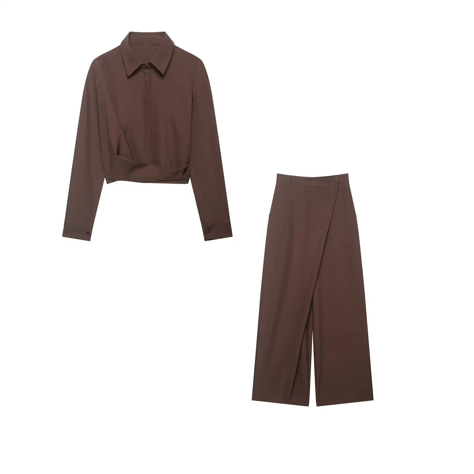 SuperAen New Women's Clothing European and American Fashion Round Neck Irregular Shirt Top Splicing Straight Trousers