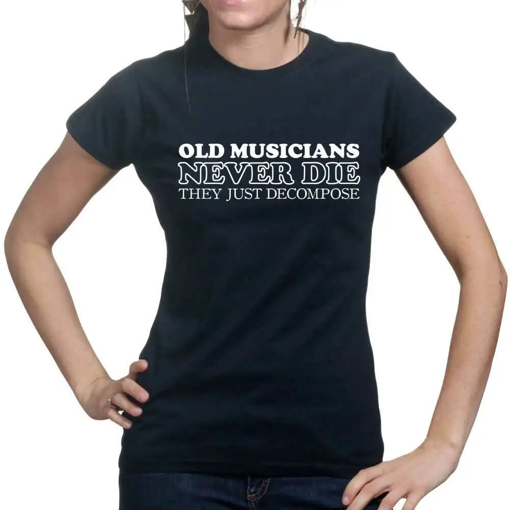 

Old Musicians Never Die Guitar Bass Drums Music Gear Ladies Composer T shirt