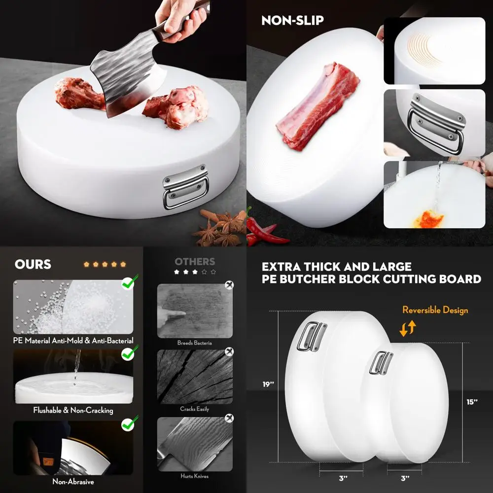 

Large 15 x 15 Inch Thick Plastic Kitchen Cutting Board for Meat and Raw Foods, Durable Hard Round Surface for Precision Cutting
