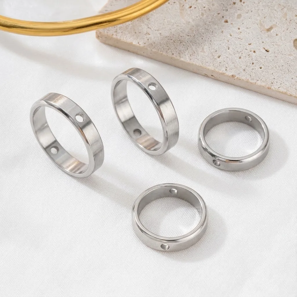 10 unidades de conectores espaciadores con forma de aro circular de acero inoxidable, con dos orificios, para la creación de pulseras, pendientes, colgantes y otras piezas de joyería y manualidades.