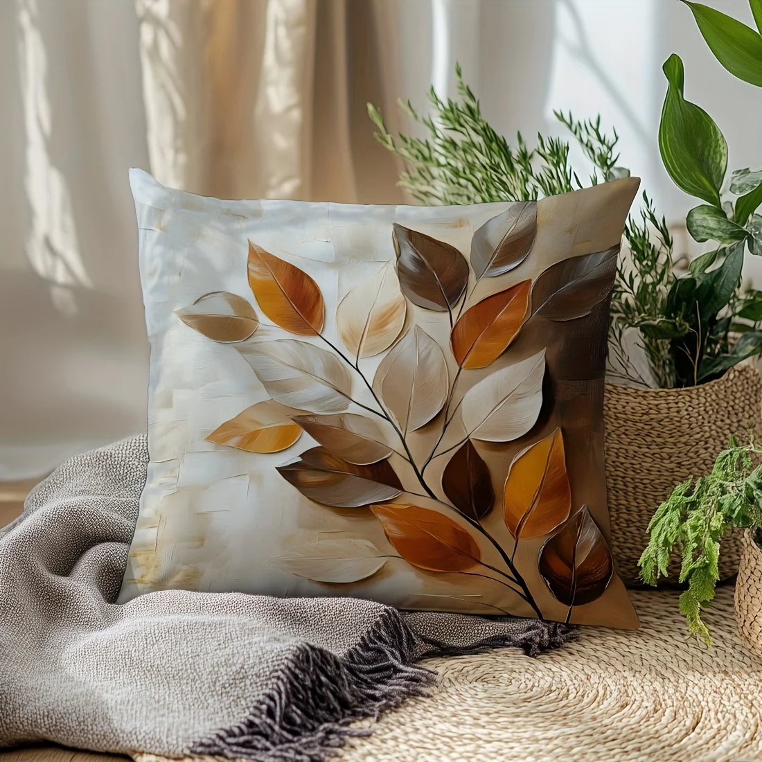 VIKAMA Nordic Leaf Dreidimensionaler Druckdesign-Kissenbezug, Schlafzimmer, Nachttisch-Kissenbezug, weiche und bequeme Heimdekoration
