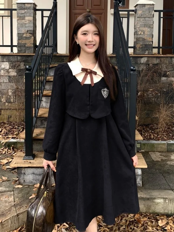 French Sle Long Dr Damen Herbst Winter Samt Underdr Ele Ladylike Dr Date Night Outfit A-Linie Silhouette