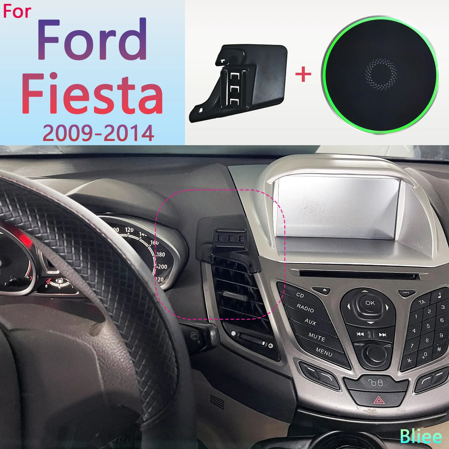 For Ford Fiesta 2009 2010 2011 2012 2013 2014 Magnetic Car Phone Holder 15W Wireless Charging Phone Stand MagSafe Base