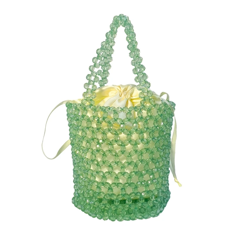 

Милый стиль, простая ручная работа, акриловая сумка-ведро из бисера, прозрачная женская сумка-ведро с кристаллами и бисером, полая тканая сумка-ведро