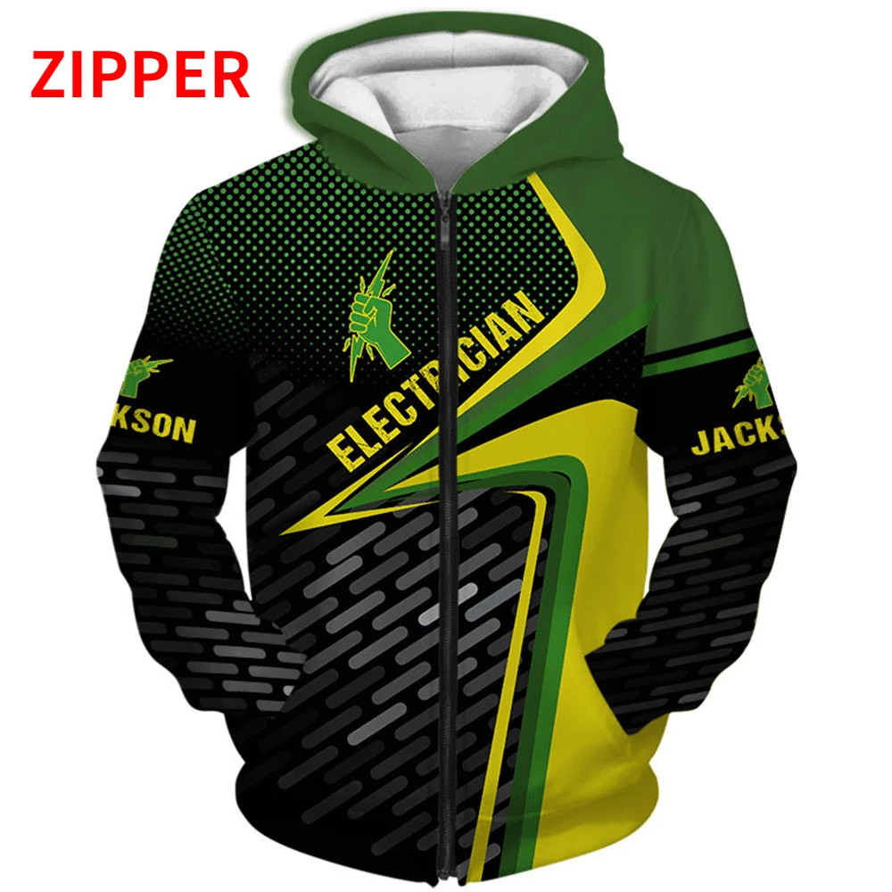 HX Fashion Men Sweatshirt Electrician Shirts DIY Name 3D All Over Printed Shirt Harajuku Casual Hoodies Zipper Jacket S-7XL