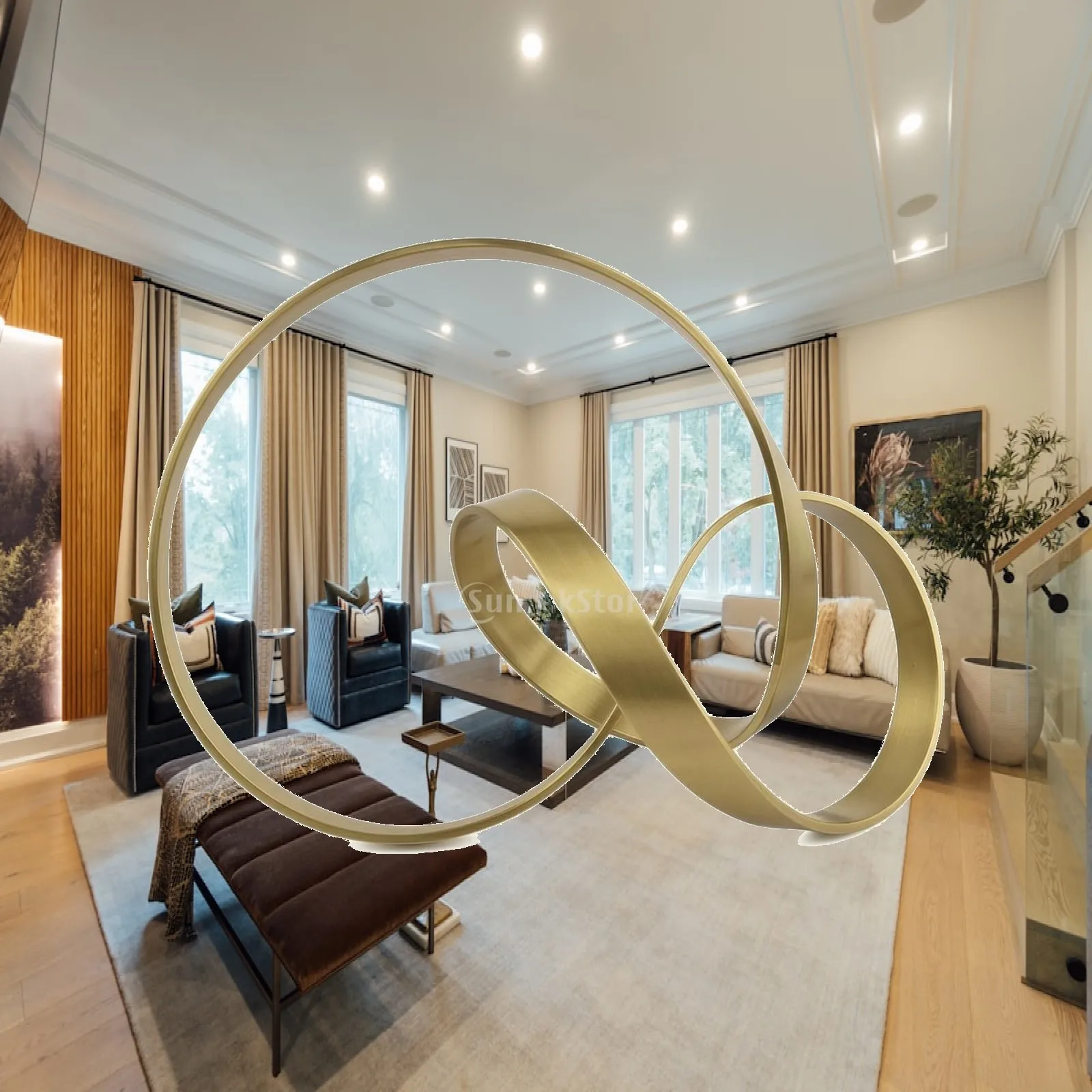 Refined Gold Metal Ribbon Art Sculpture Modern Abstract Decorative Object for Living Room Office Display
