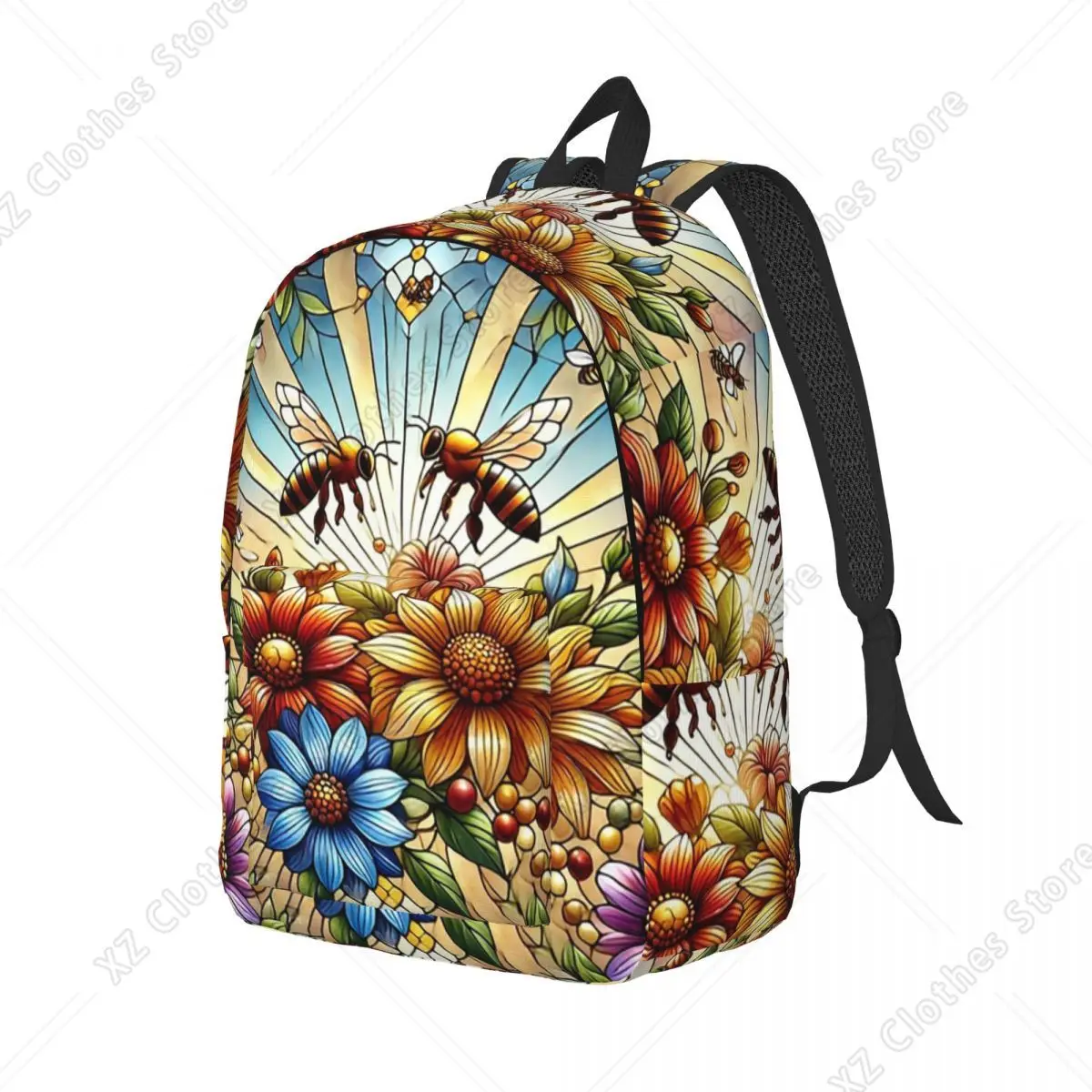 Honey Bees Stained Glass Backpack Daypack Large Capacity Children BookBag School Bag Shoulder Bags for Boys Girls