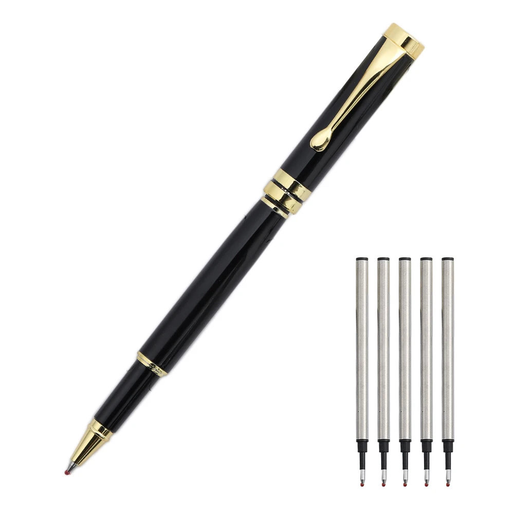 Lytwtw's-Roller-Kugelschreiber, Metall, Büro, Schulbedarf, goldfarbener Tintenroller, Schreibwaren, drehbar, 1-teiliger Kugelschreiber mit 5 Ersatzminen