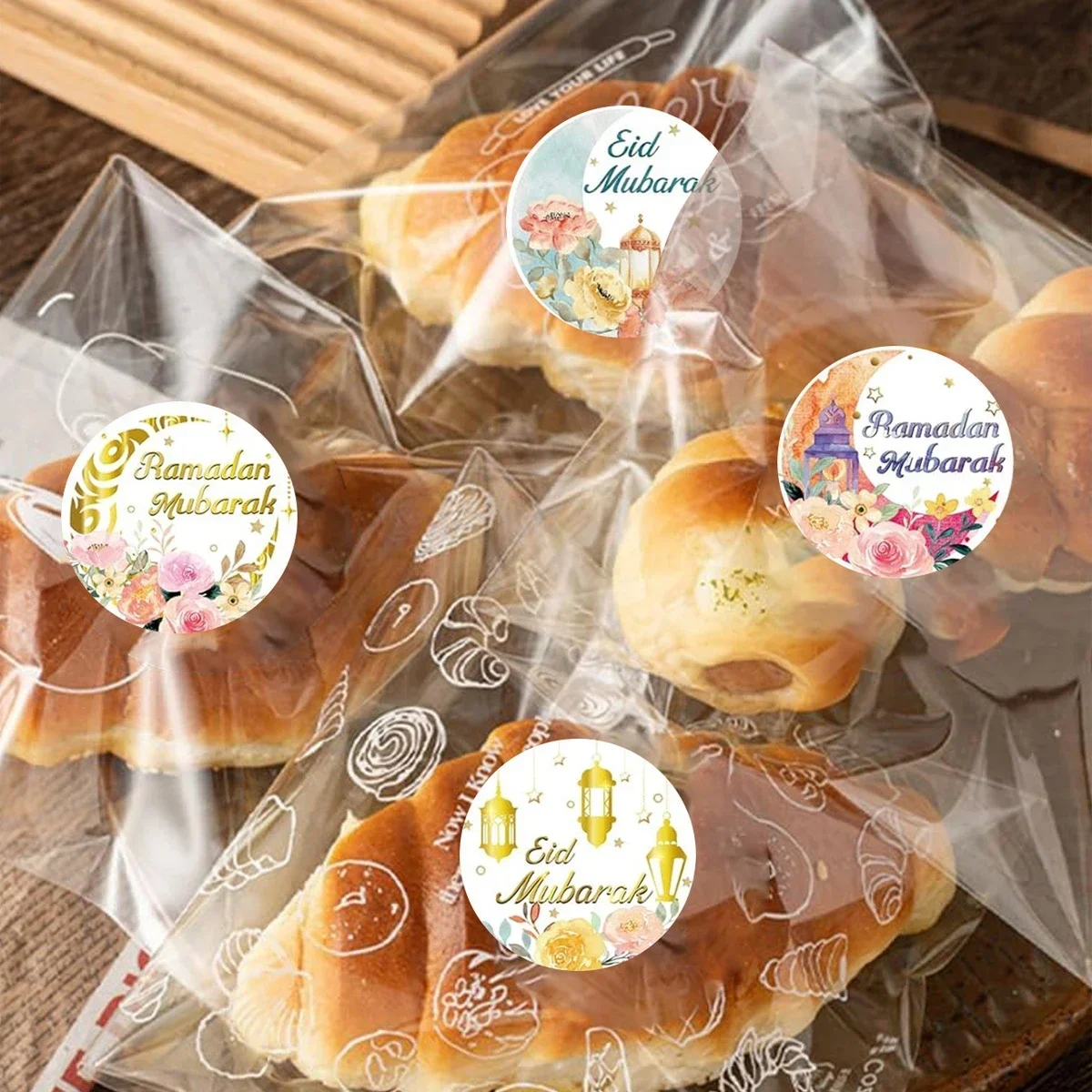 

500Pcs 1' Eid Mubarak Ramadan Kareem Stickers Roll Round Happy Gift Tag Wrapping Paper Self-Adhesive Sticker Decoration