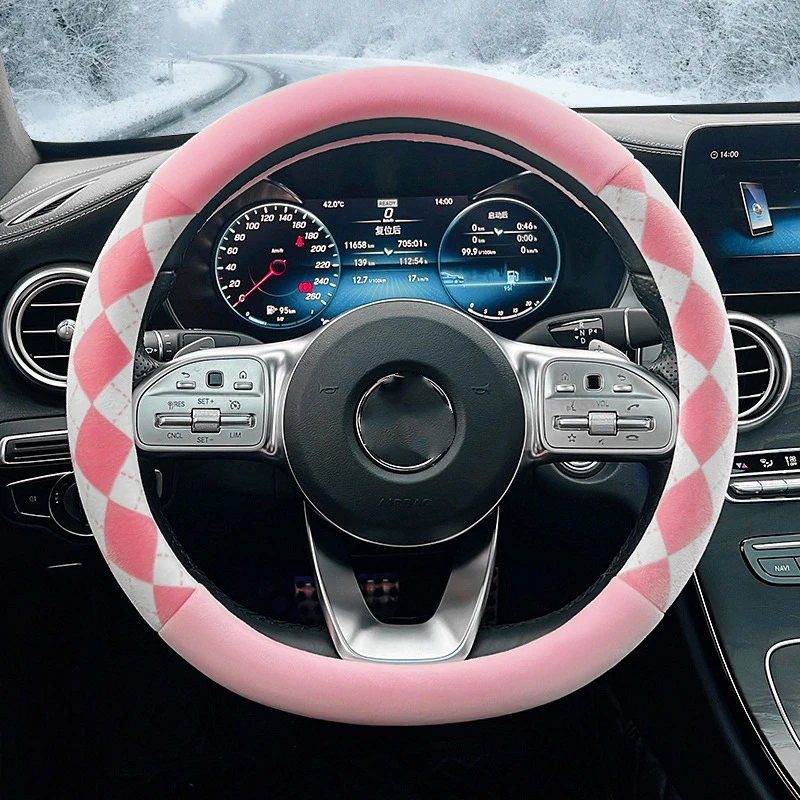 38cm Short plush car steering wheel cover Lingge Winter Fashion Steering Wheel Cover Automotive interior modification