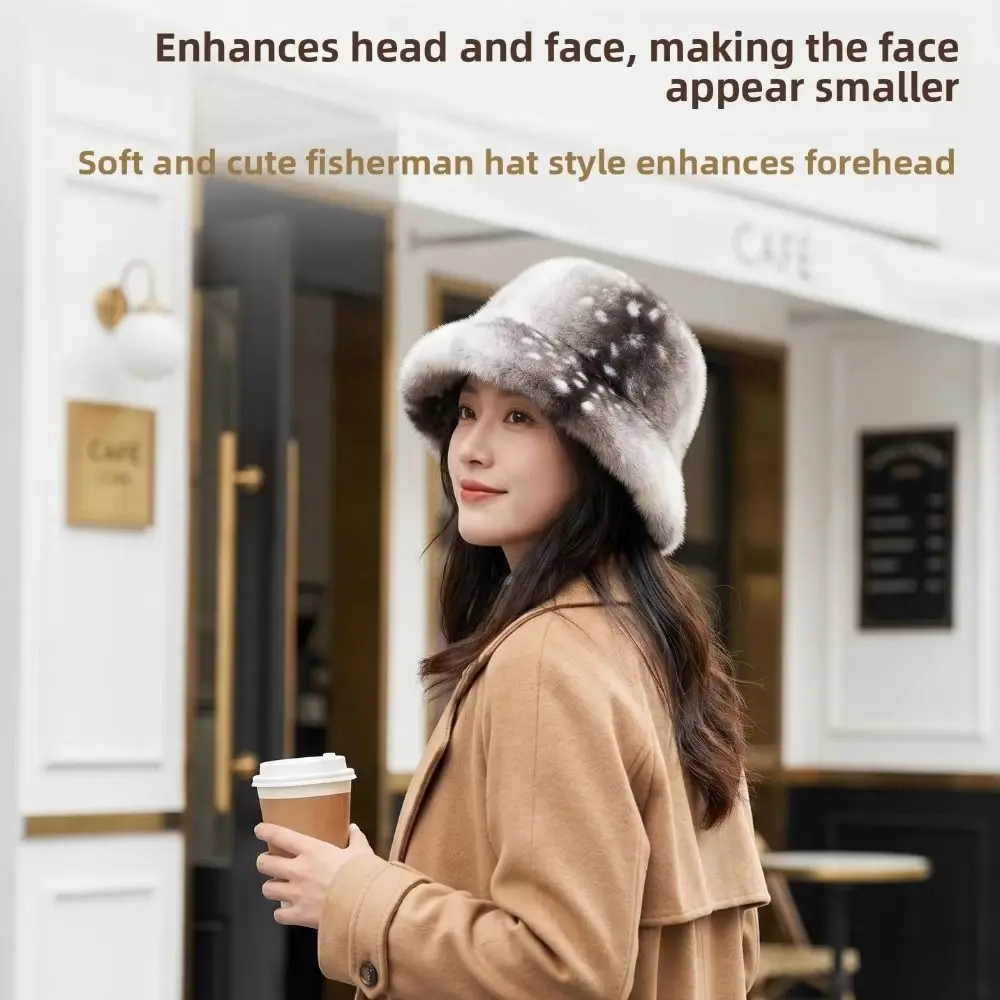 Windproof Fur Bucket Hat Deer Print Ear Flaps Fishing Hat Warm Lining Versatile Fit Ear Protection Hat Daily Casual