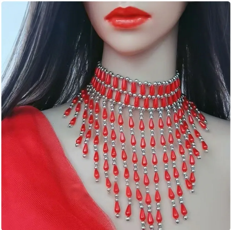 

Hand-woven pearl tassel necklace for women's clavicle chains for neck stripes and neck accessories body chain neck chain
