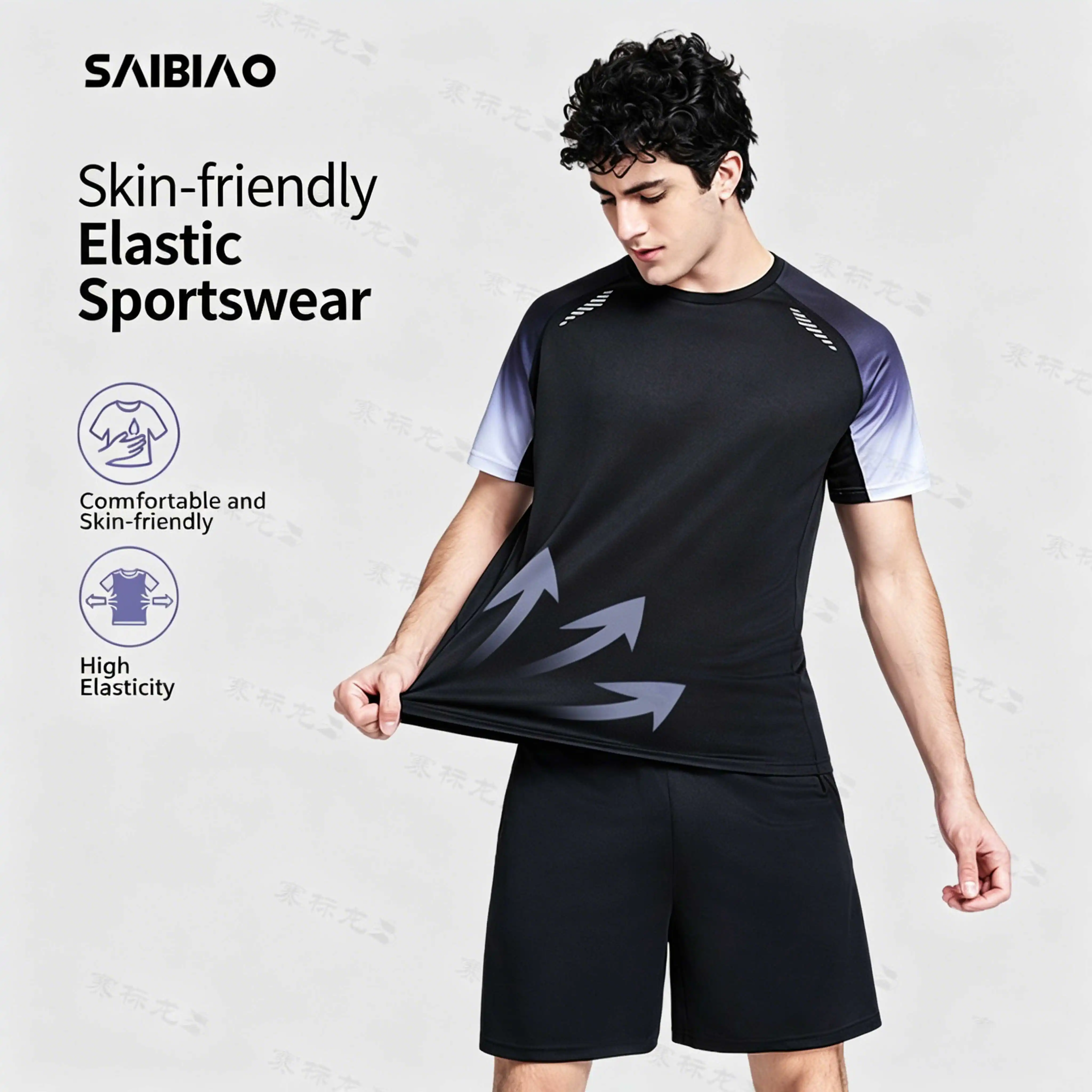 Ice Silk Fitness T-shirt Quick Drying Running Clothes Unisex Short Sleeve Tracksuit Shorts Sportswear Gym Sports Training Outfit