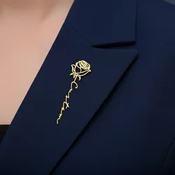 Customized Birthday Flower Name Brooch Stainless Steel Letter Rose Pin Badges Brooches for Shirts Personalized ID Name Tag Gifts