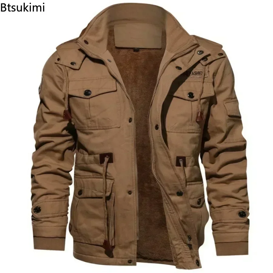 2026 Men's Thickened Warm Jackets Autumn Winter Outdoor Sport Training Plush Cotton Windproof Coats Male Thermal Bomber Jackets