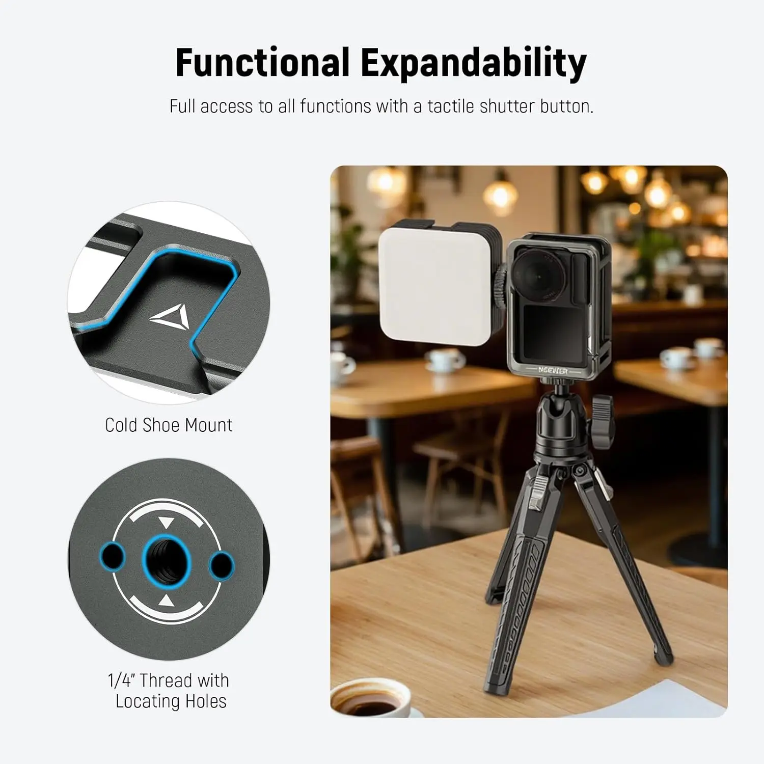 Клетка для экшн-камеры NEEWER для Osmo Action 5 Pro/4/3, защитная металлическая видеоустановка с холодным башмаком, резьба 1/4 дюйма, кнопка затвора