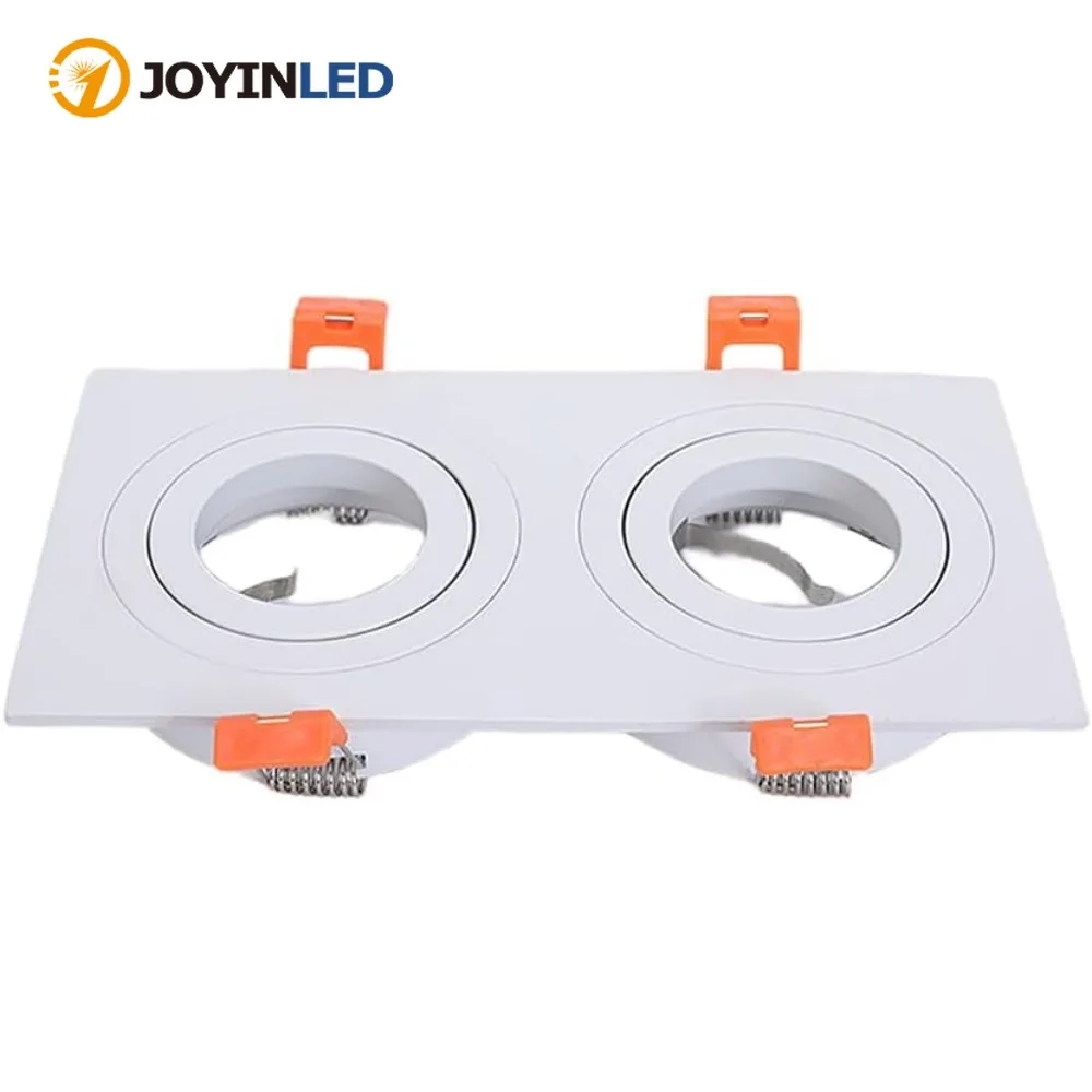 JOYINLED Square White Black Double-Head Recessed Ceiling Light Frame, LED Spotlight Housing, GU10 Downlight Housing Adjustable