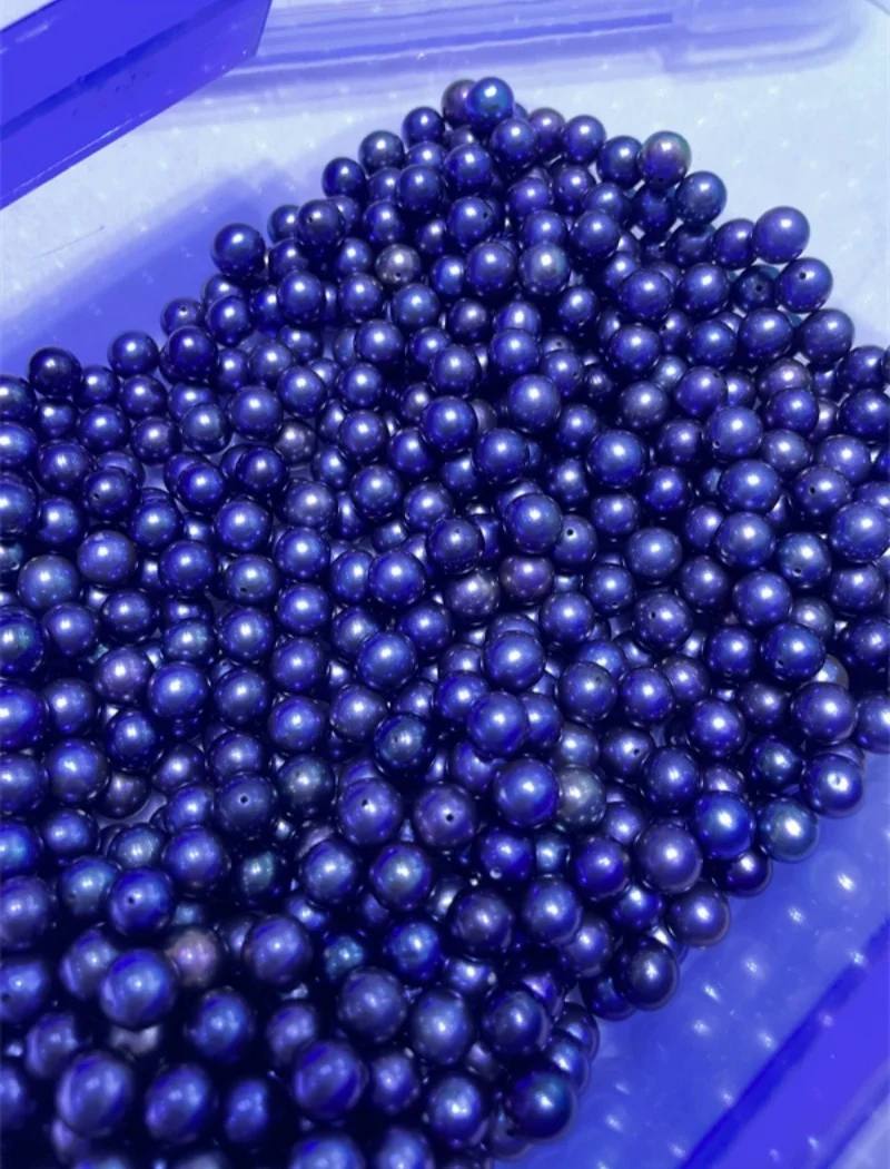 

7-8mm Good Luster 4A 5A Round Pearls 100% Nature Black Freshwater Loose Half Drilled Hole Pearl for DIY Trendy Woman Man Jewelry
