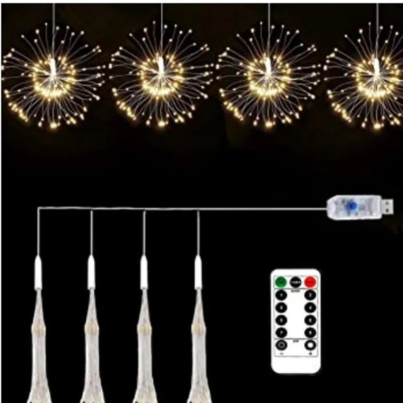 

Copper wire firework lights USB 4 pieces 320LED fairy light 8 patterns starburst light, suitable for indoor decoration lights