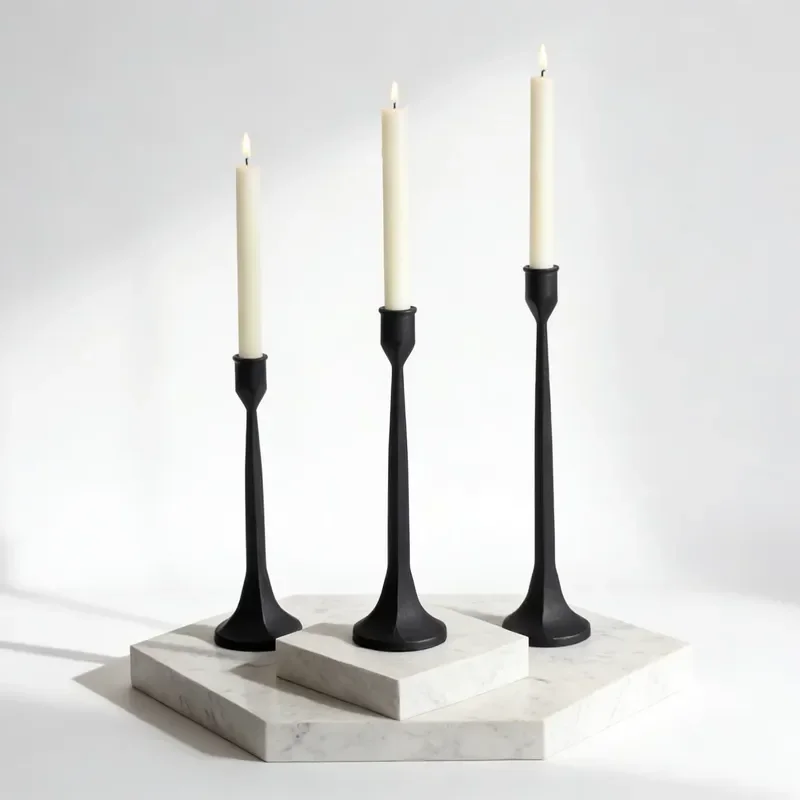 for French Vintage Country Style Cast Iron Candlestick Holder Gold Black Cone Eco Friendly for Weddings and Parties
