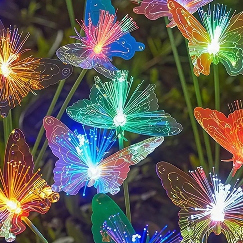 Bendable Outdoor Solar Light Solar Butterfly Lawn Light Fiber Optic Garden Decoration Waterproof Solar Powered Outdoor Pathway