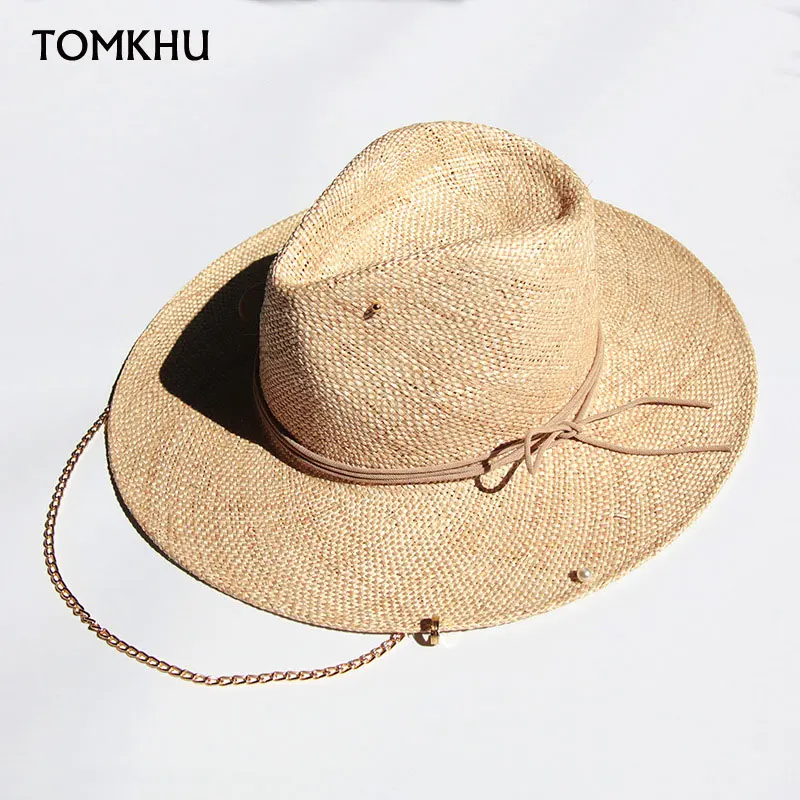 2022 New Summer Raffia Sunhat For Women Ladies With Chain And Pin Women Straw Panama Hat High Quality Designer Custom Hat