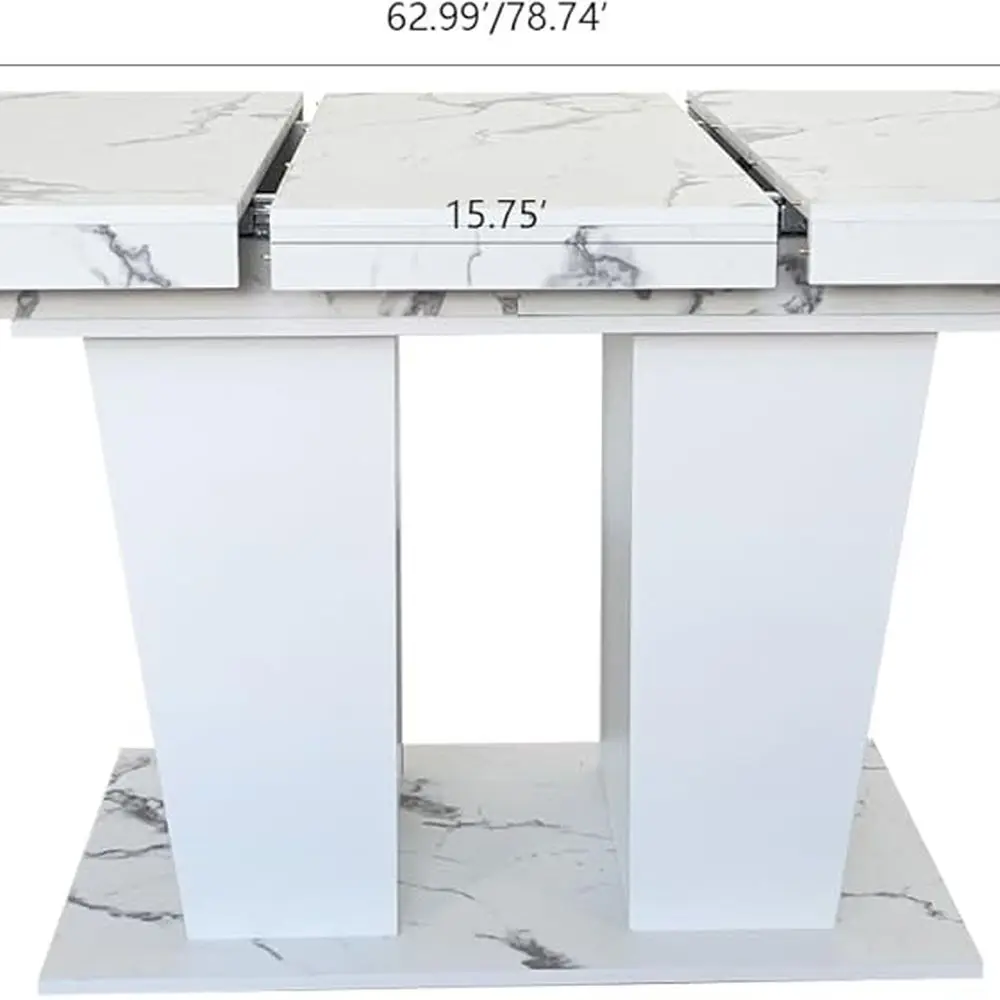 طاولة طعام رخامية كبيرة قابلة للتوسيع تتسع لـ 6-10 أشخاص مع قاعدة خشبية مزدوجة العمود #2