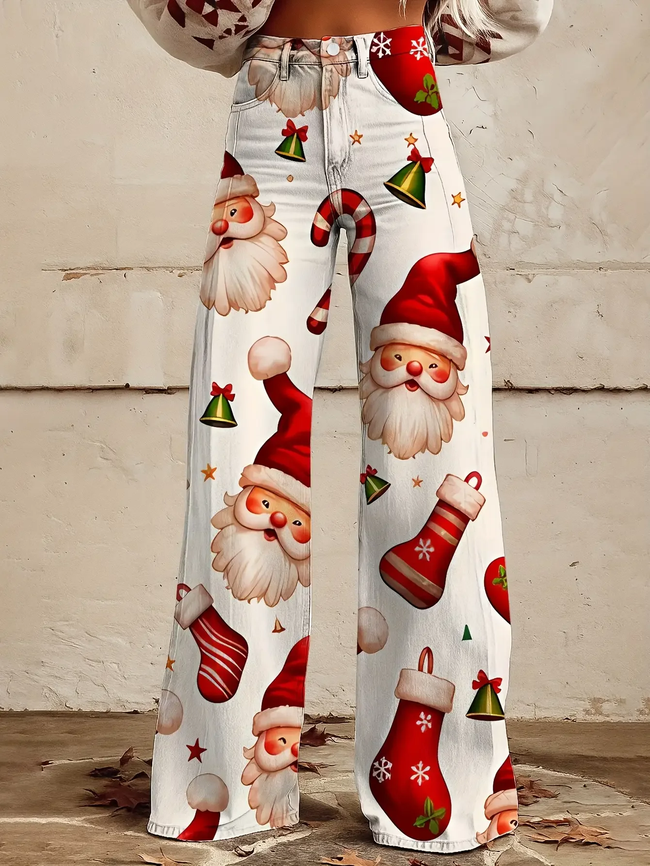 Ladies' imitation denim pants with snowflake pattern autumn and Star and cane candy pattern autumn and winter 3D denim texture