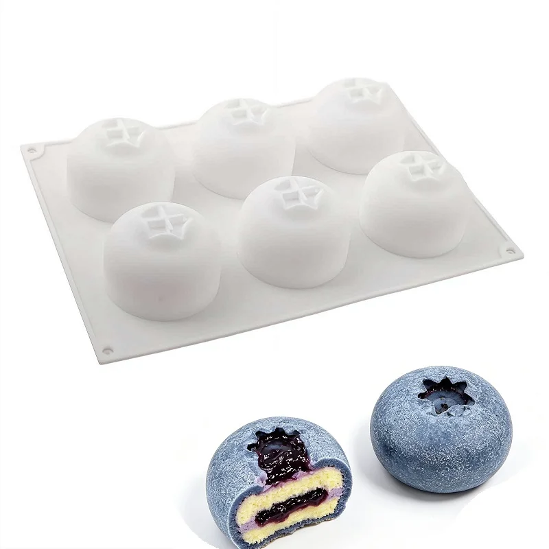 1/6 Cavity Blueberry Mousse Cake Baking Mold Fruit Shaped Dessert Silicone Mold for Chocolate Pudding